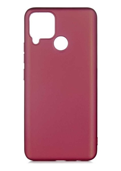 Realme C25 Kılıf Mat Premium Silikon Kılıf Mürdüm + Cam Ekran Koruyucu