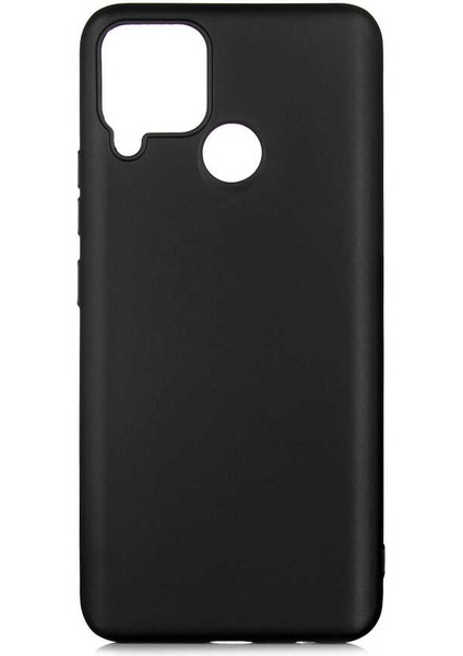Realme C25 Kılıf Mat Premium Silikon Kılıf Siyah + Cam Ekran Koruyucu