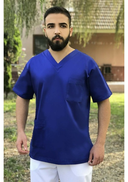 Grey Red Saks Mavi V Yaka Cerrahi Tek Üst Forma