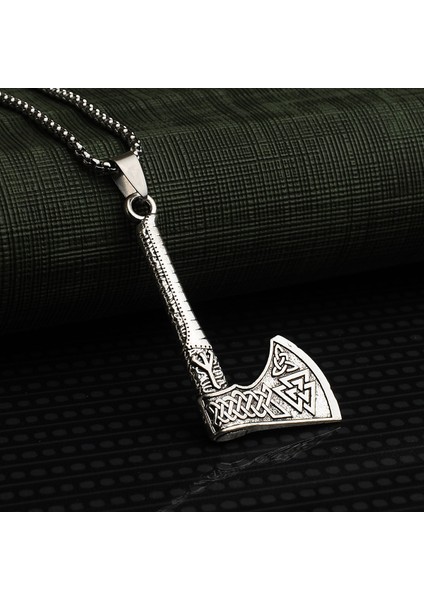 Viking Valknut Aelghiz Figürlü Çelik Kolye