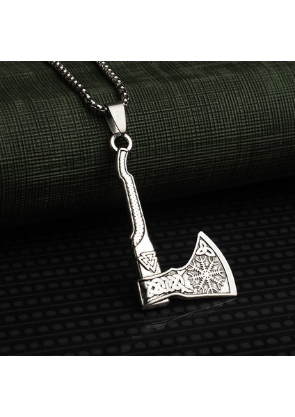 Viking Balta Tasarım Vegvisir & Valknut Figürlü Çelik Kolye