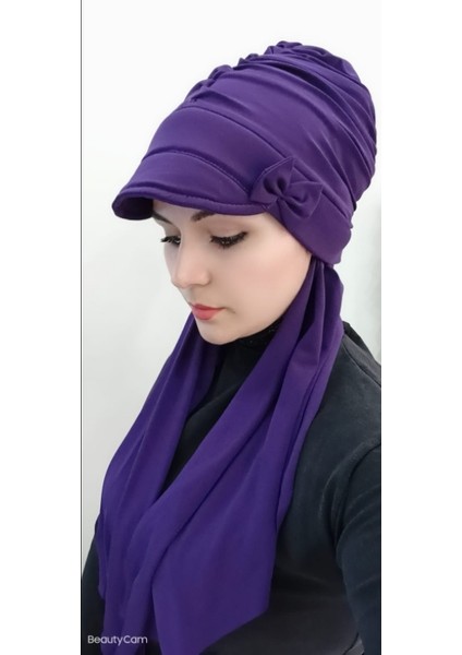 Kadın Fiyonk Detay Şapka Bone Mor
