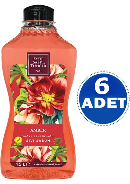 Amber Doğal Zeytinyağlı Sıvı Sabun 1.5 Lt 6 Adet