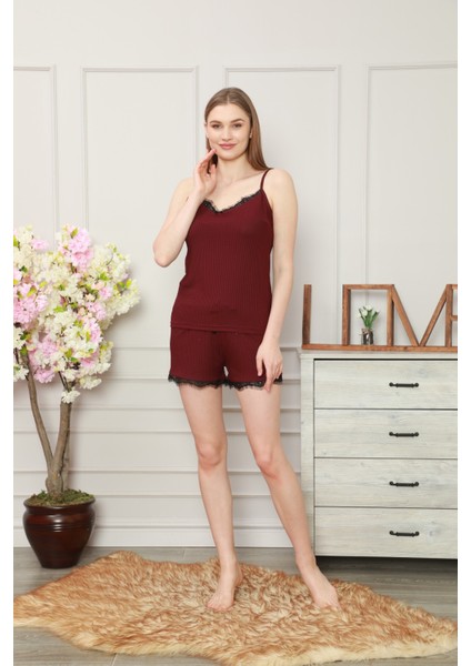 Kaşkorse Yazlık Şortlu Askılı Kadın Pijama Takımı