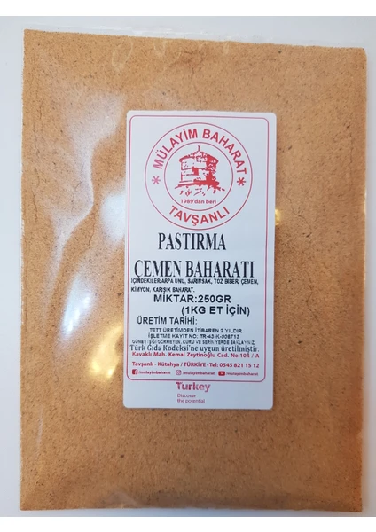 Mülayim Baharat Pastırma Çemeni Baharatı 250 gr (1 kg Pastırma Eti Için)