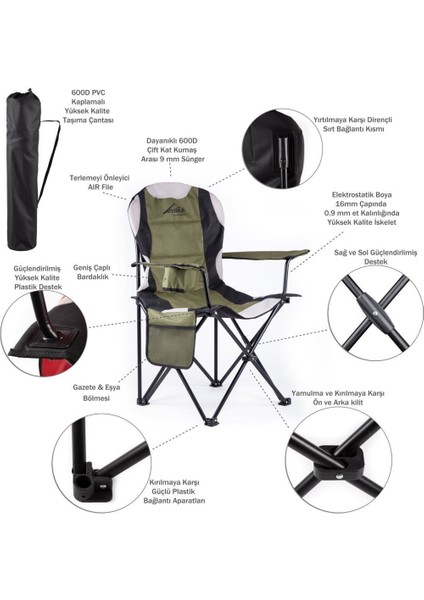Nature Katlanabilir Kamp Koltuğu 2'li Set Haki XL