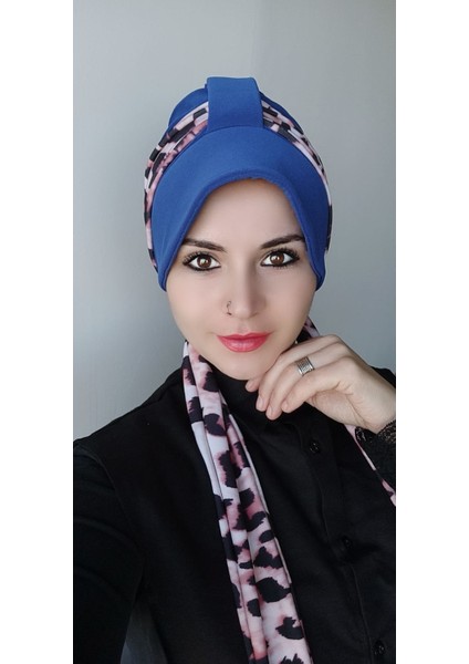 Kadın Leopar Atkılı Bone Mavi