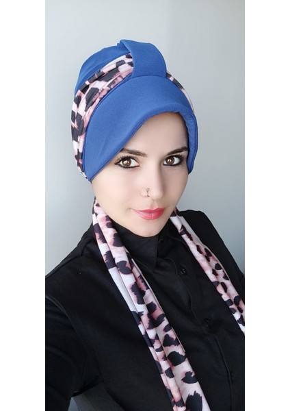 Kadın Leopar Atkılı Bone Mavi modelleri