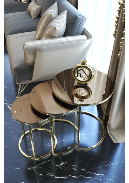 Bronz Aynalı Gold Metal Zigon ve Orta Sehpa "gold Takım Sehpa" modelleri