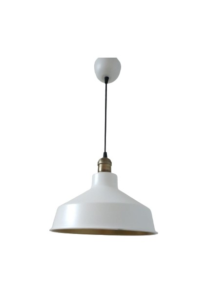 Rys Retro Metal Dekoratif Beyaz Içi Gold Eskitme Duylu Tekli Sarkıt Avize Çap:30 cm