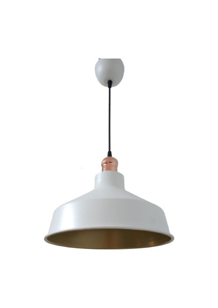 Rys Retro Metal Dekoratif Beyaz Içi Gold Bakır Duylu Tekli Sarkıt Avize Çap:30 cm