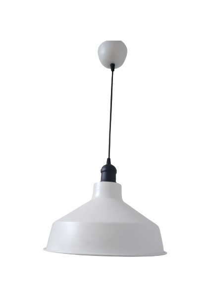 Rys Retro Metal Dekoratif Beyaz Içi Beyaz Siyah Duylu Tekli Sarkıt Avize Çap:30 cm