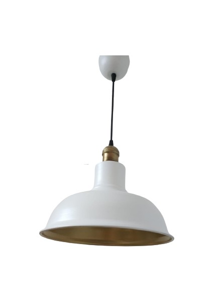 Rys Retro Metal Dekoratif Beyaz Içi Gold Eskitme Duylu Tekli Sarkıt Avize Çap:30 cm