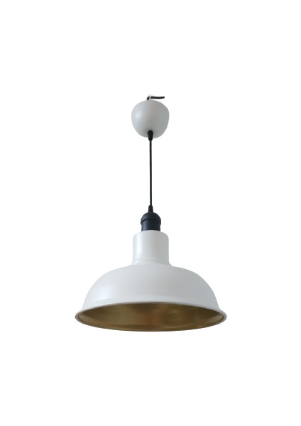 Rys Retro Metal Dekoratif Beyaz Içi Gold Siyah Duylu Tekli Sarkıt Avize Çap:30 cm