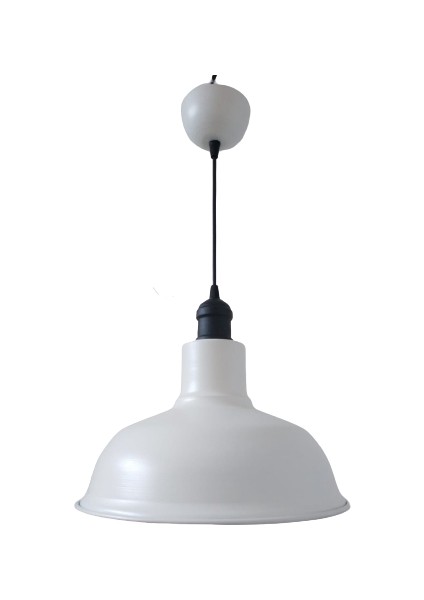 Rys Retro Metal Dekoratif Beyaz Içi Beyaz Siyah Duylu Tekli Sarkıt Avize Çap:30 cm