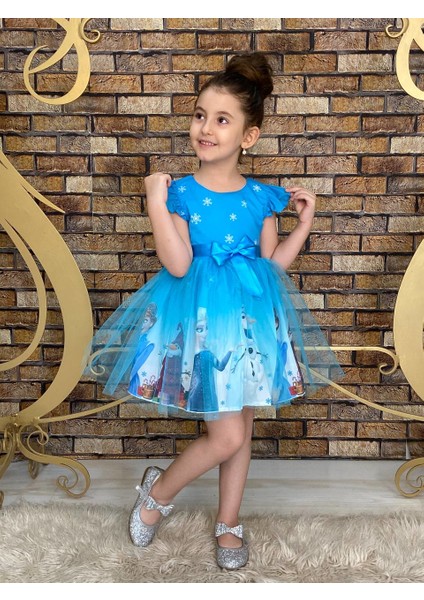 Kız Çocuk Frozen Elsa Mavi Elbise