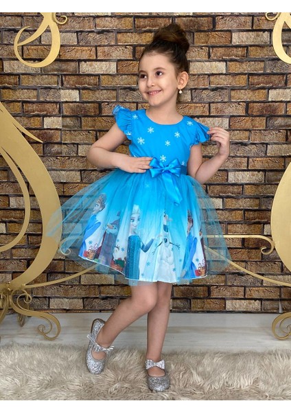 Kız Çocuk Frozen Elsa Mavi Elbise