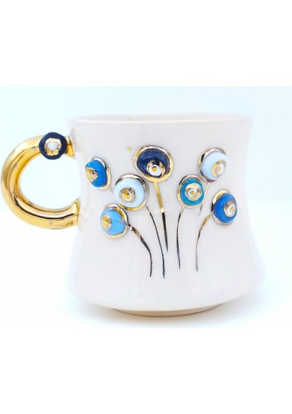 24 Ayar Altın Işlemeli Nazar Hayat Ağacı Desenli %100 El Yapımı Duble Türk Kahvesi Fincanı