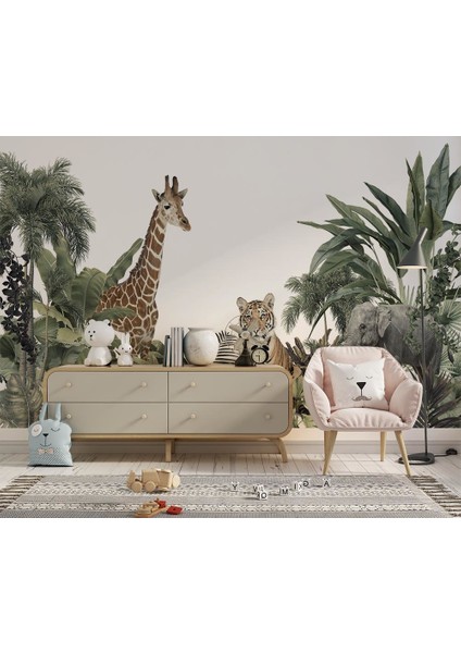 Zebra Kaplan Fil Tropikal Amazon Duvar Kağıdı