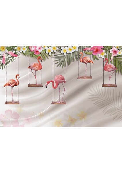 Salıncakta Sallanan Flamingolar Duvar Kağıdı fiyatları