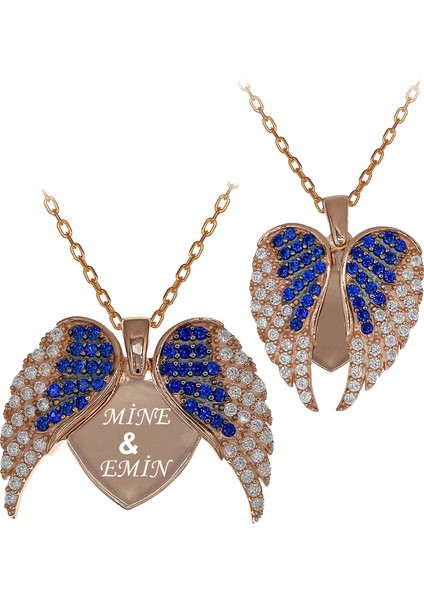 Safir Beyaz Taşlı Kişiye Özel İsimli Melek Kanadı Gümüş Kolye fiyatları