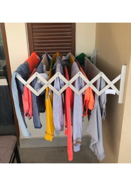 Çamaşır Balkon Kurutma Askısı Akordiyon Elbise Kurutmalık 85CM-9 Çubuk Alüminyum Duvar Montajlı
