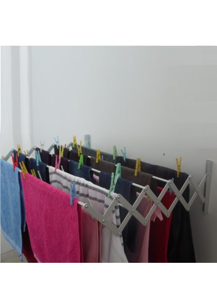 Çamaşır Balkon Kurutma Askısı Akordiyon Elbise Kurutmalık 85CM-9 Çubuk Alüminyum Duvar Montajlı