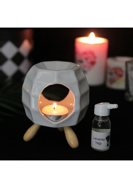 Buhurdanlık Seramik Beyaz Ahşap Ayaklı & Buhur Koku Mum Set modelleri
