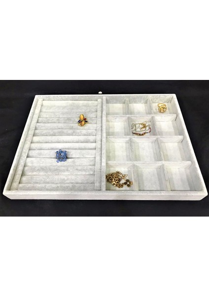 Yeni Süet Gri Sosisli-Bölmeli Takı Kutusu (Aydındecor)