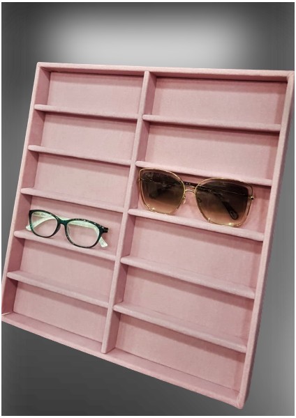 Yeni Büyük Süet Pembe Bölmeli Gözlük Standı (Aydındecor)