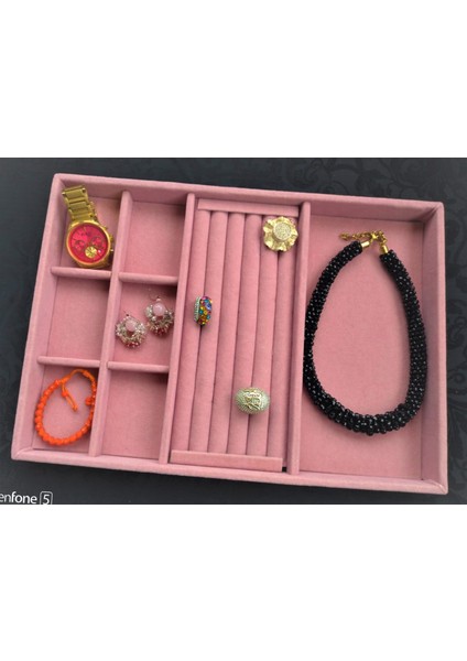 Yeni Süet Pembe Yüzük-Küpe-Bileklik-Kolye Takı Kutusu (Aydındecor)
