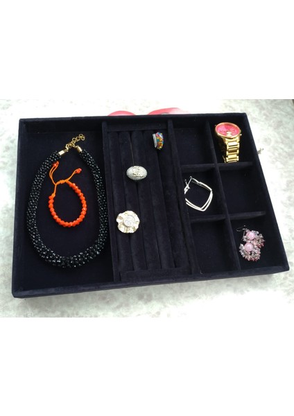 Yeni Süet Siyah Yüzük-Küpe-Bileklik-Kolye Takı Kutusu (Aydındecor)