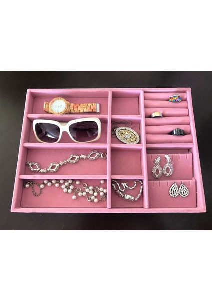 Yeni Süet Pembe Çekmece Içi Takı Düzenleyici Kutu (Aydındecor)