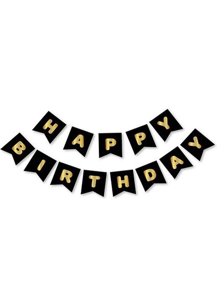 Siyah Gold Happy Yaldızlı Banner