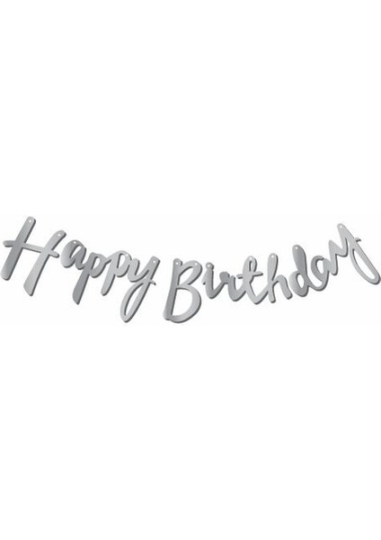 Kaligrafi Banner Gümüş Happy Birthday