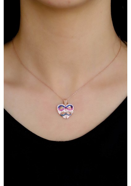 Sonsuzluk Kalp Tasarım Rose Hayalet Gümüş Kolye