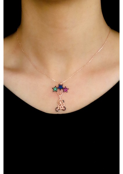 Yıldızlı Bisiklet Tasarım Rose Hayalet Gümüş Kolye