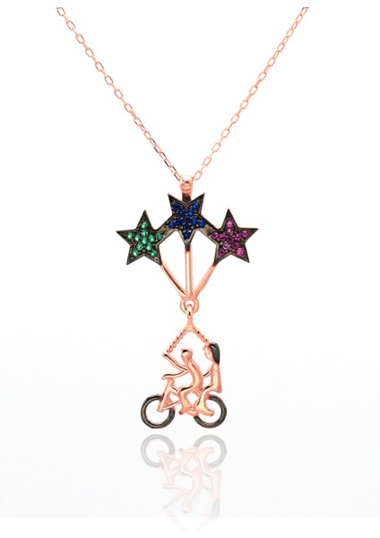 Yıldızlı Bisiklet Tasarım Rose Hayalet Gümüş Kolye fiyatları