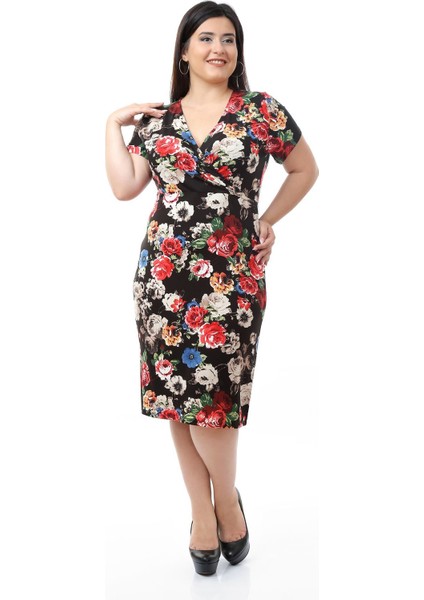 Siyah Kruvaze Büyük Beden Elbise 21E-0664