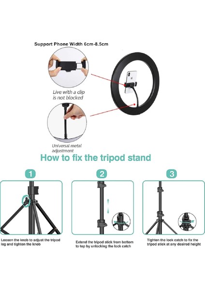 10 Inç Youtuber LED Işıklı Tripod Selfie Makyaj Işığı Sürekli Ring Light 26CM 2.1 M Ayaklı Tripot