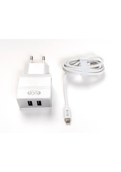 Exe 2.4A Çift USB Üniversal Şarj Aleti Micro USB Kablolu