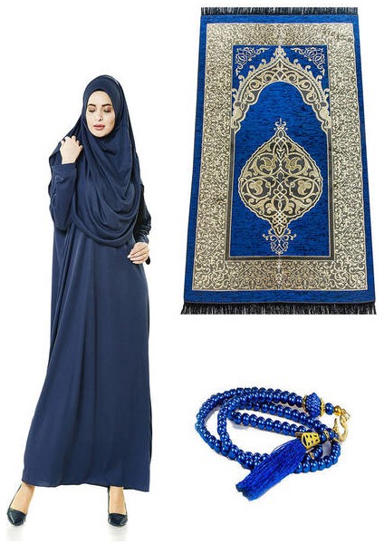 Tek Parça Namaz Elbisesi - Seccade - Tesbih - Ibadet Seti - Lacivert
