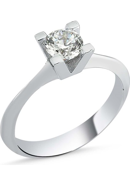 Tek Taş Bombeli Gümüş Yüzük 1.00CT