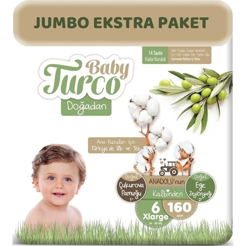 Baby Turco Doğadan Bebek Bezi 6 Beden 16 - 25 kg 160 Lı