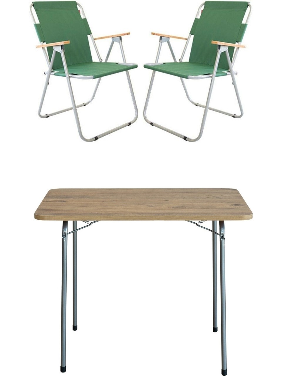 Bofigo 60X80 Çam Katlanır Masa + 2 Adet Katlanır Sandalye Kamp Seti Bahçe Balkon Takımı Yeşil
