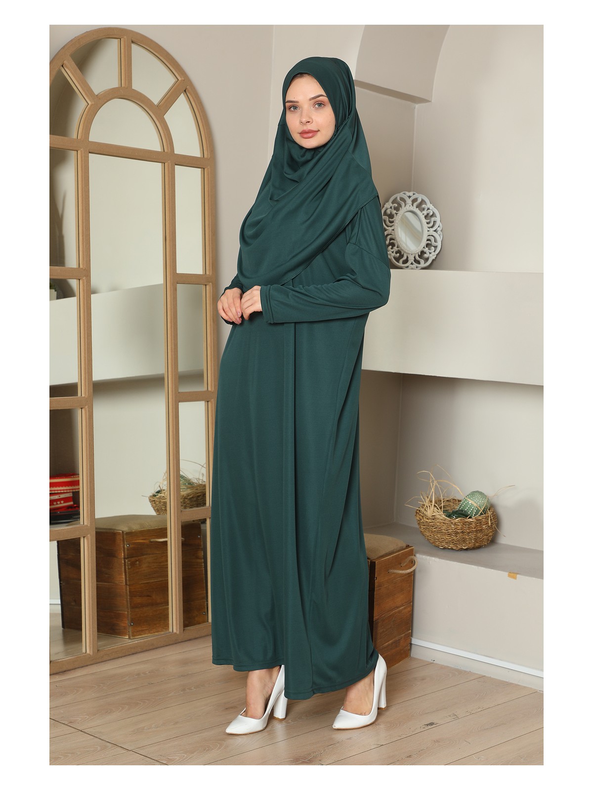 Medipek Kolay Giyilebilen Tek Parça Namaz Elbisesi Haki - Görsel 5