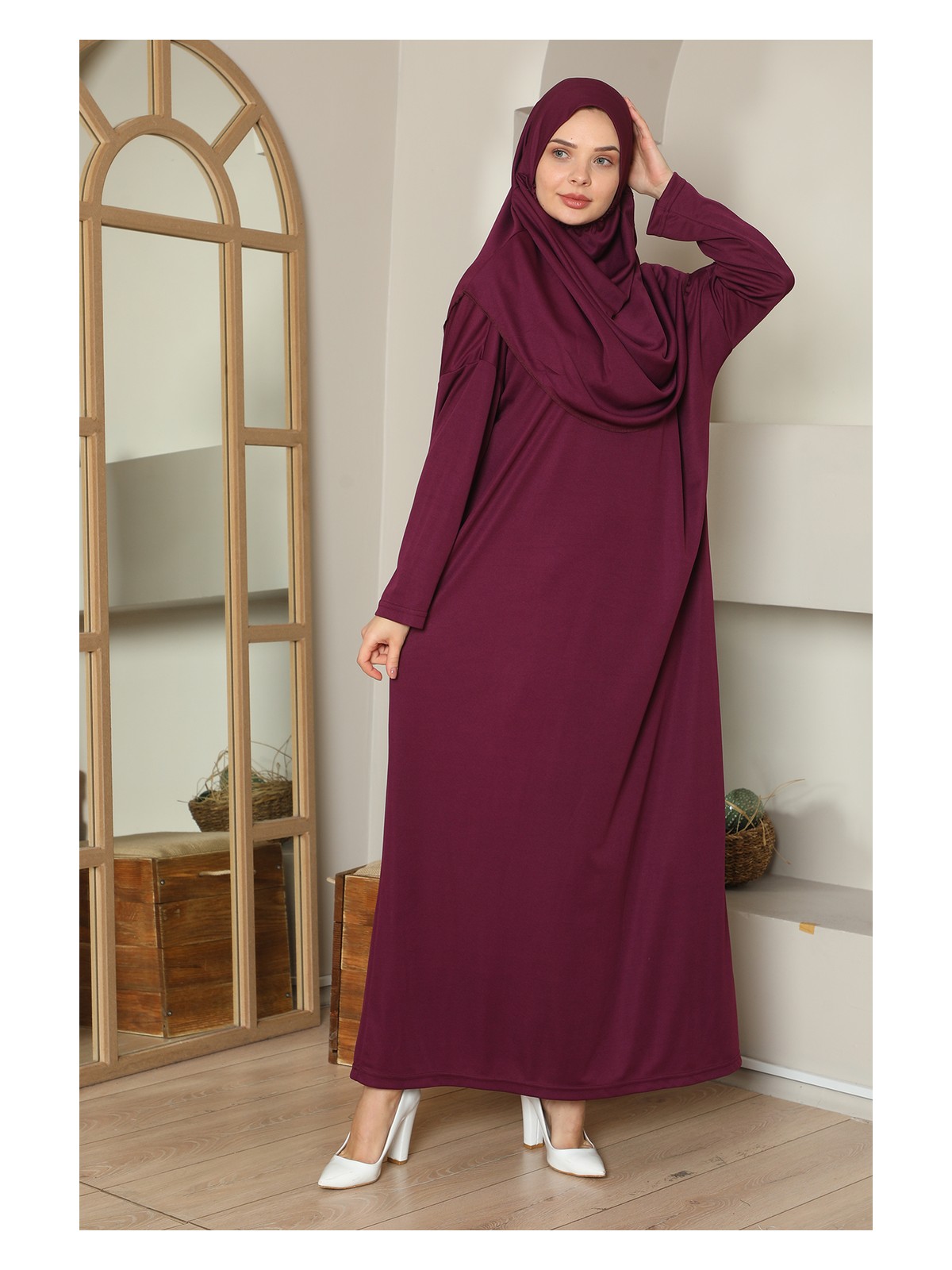 Medipek Kolay Giyilebilen Tek Parça Namaz Elbisesi Vizon - Görsel 4