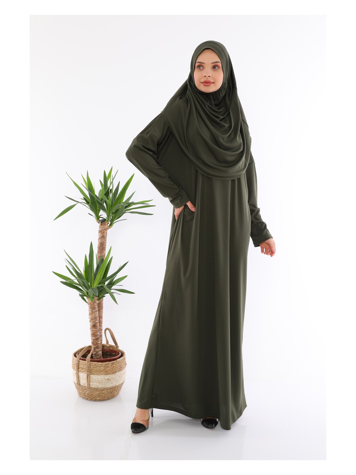 Medipek Kolay Giyilebilen Tek Parça Namaz Elbisesi Vizon - Görsel 8