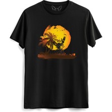 Alfa Tshirt Palmiye Baskılı Siyah Tshirt