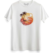 Alfa Tshirt Palmiye Tasarımlı Baskılı Beyaz Tshirt